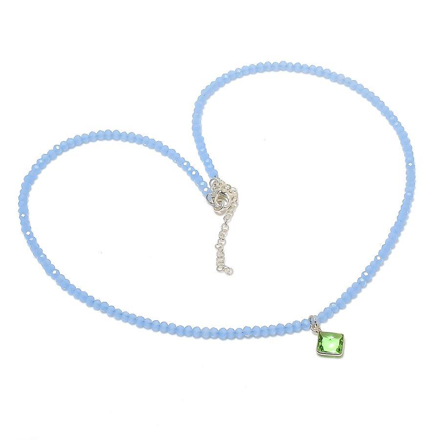 

Tsavorite, Chalcedony Gemstone 925 Sterling Silver Jewelry Necklace 20 KJ-1236