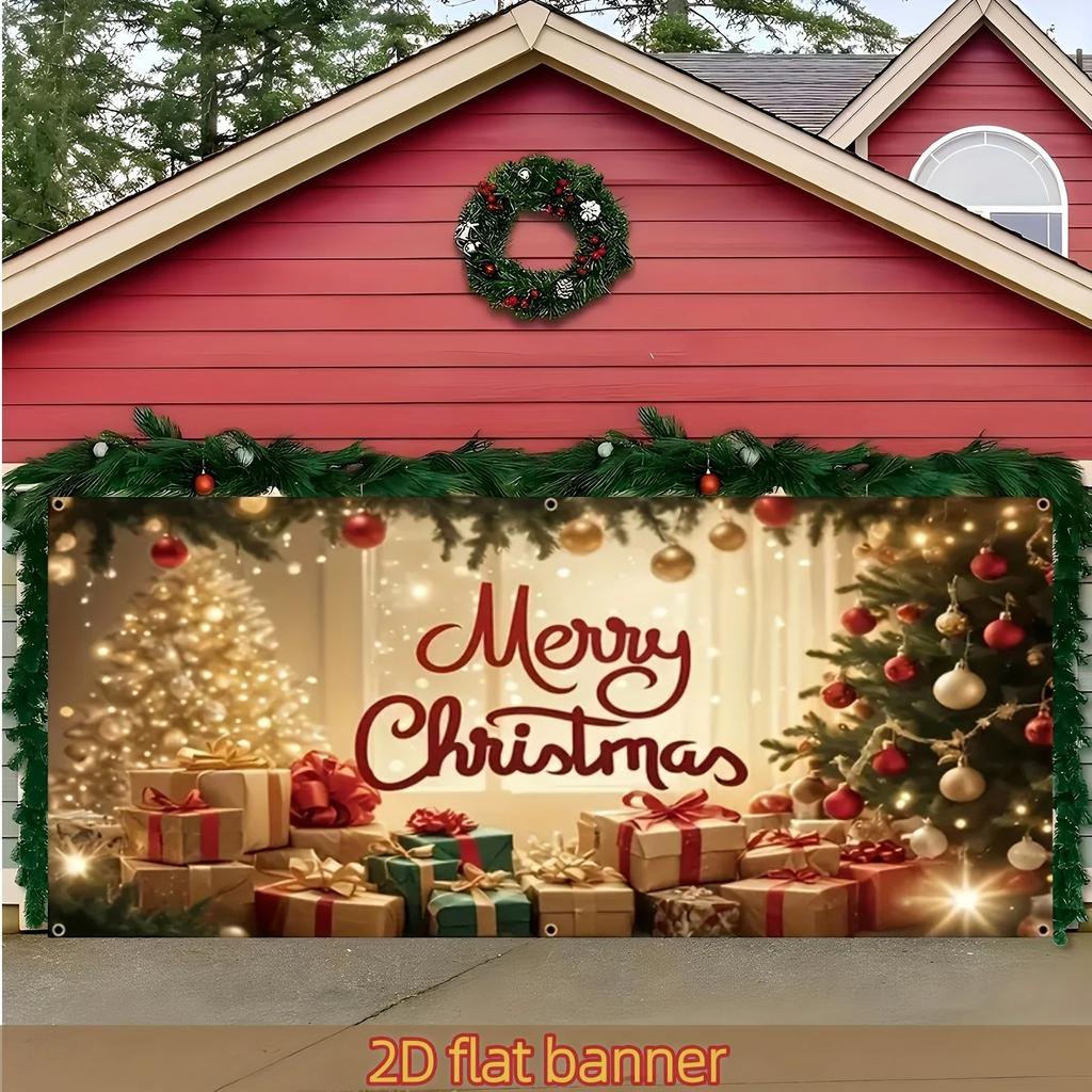 Christmas cheerful background Christmas tree Christmas presents outdoor and garden decoration background for photoshoots banner