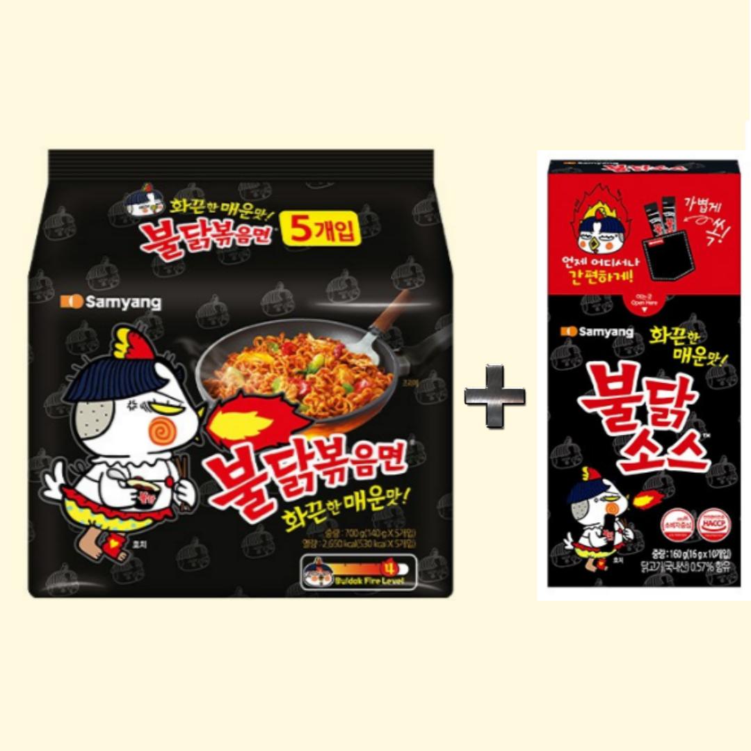 [Samyang] Buldak Ramen & Spicy Sauce Stick Set - Ramen 5Packs +Sauce 10Sticks