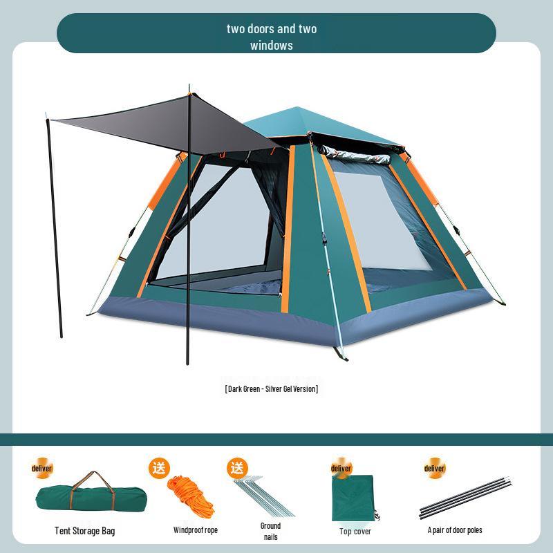 Quick-Open 3-4 Person Portable Camping Tent with Sunshade - Fully Automatic and No Assembly Required