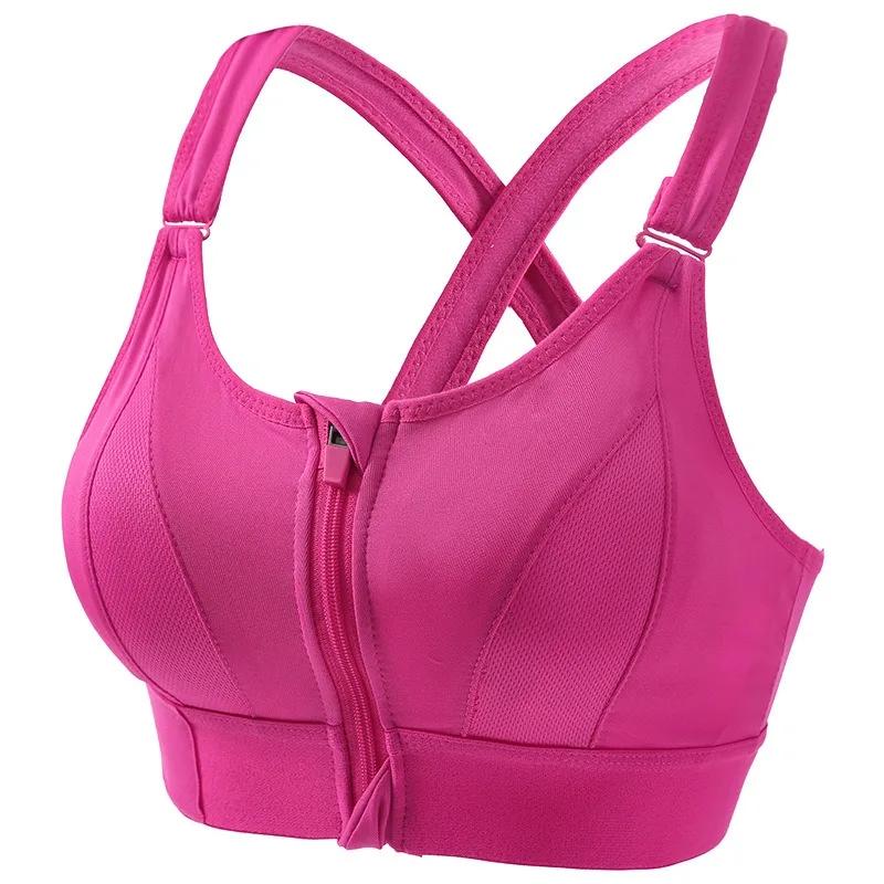 Aiithuug Sexy sportovní podprsenka pro ženy se zapínáním na zip vpředu, s ramínky do kříže, polstrovaná, nárazuvzdorná, push-up, bezešvá, bez kostic, na cvičení a do posilovny