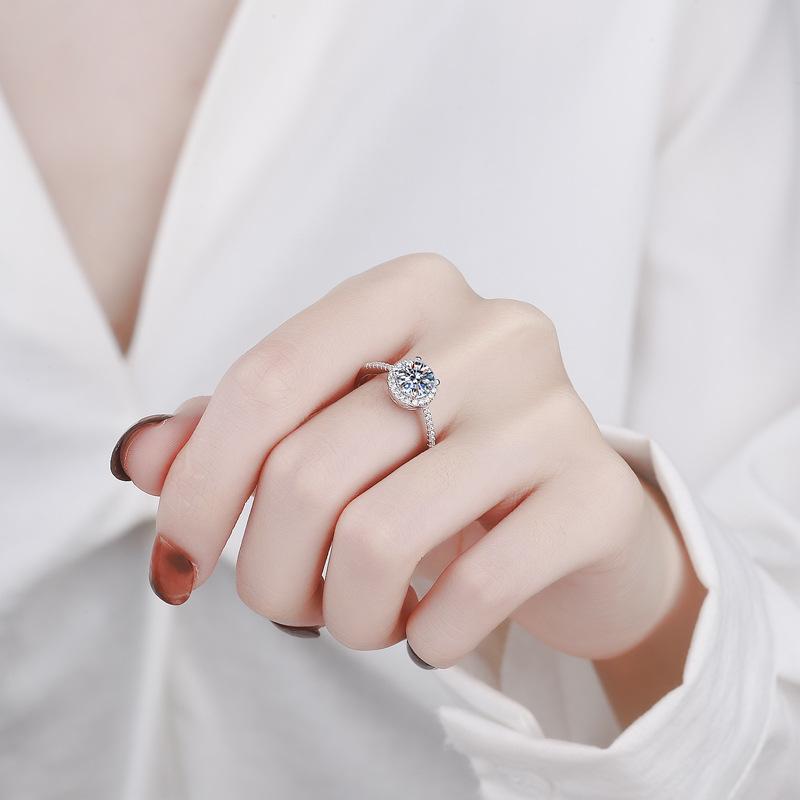 Color Real Moissanite Diamond Round Ring Pure 925 Sterling Silver for Women Wedding Fine Jewelry