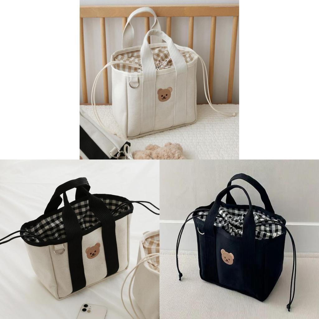 Baby Diaper Bag With Embroidered Bear Canvas For Mom And Baby Outings