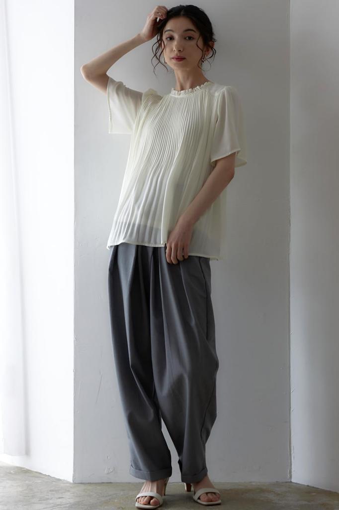 Blouse for Short Suit Large Size L [Lilyano] Women, Sleeve, Pleated, Innerwear, Commuting, Office, Formal, Clean, Casual, Tops, Size, Ivory,