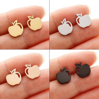 Fashionable Christmas Eve Sweet Apple Stud Earrings In Stainless Steel