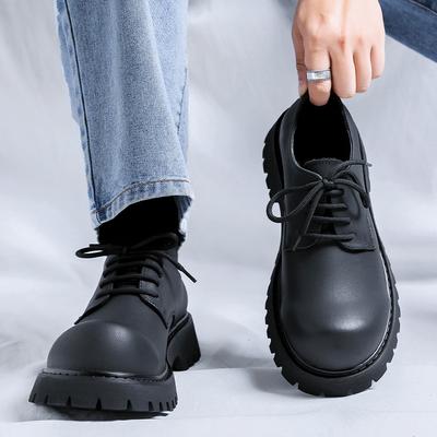 Retro derby buty na grubej podeszwie podwyższające męskie jesienne buty robocze z dużą główką niskie buty duże żółte buty okrągły nosek skórzane buty 1035-M