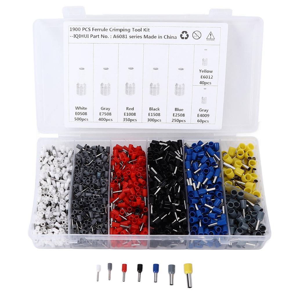 1900pcs Wire Ferrule Terminals Pin Type Copper Tin Plated 7 Sizes Insulated Cord Connectors Universal for Cars