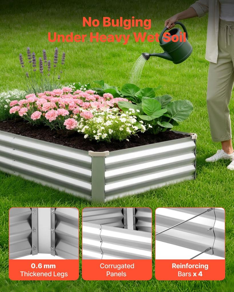 2 Pack Galvanized Raised Garden Beds, 180 X 90 X 30 Cm, Rectangular Metal Planter Boxes Kit Outdoor, Bottomless Elevated Planting Box with Gloves,