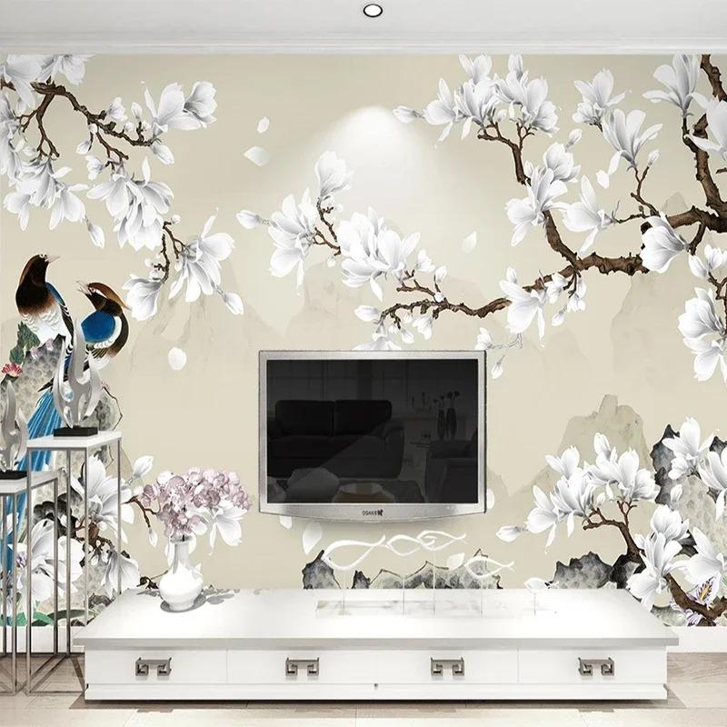 Photo Wallpaper Chinese Style Magnolia Flowers And Birds Mural Living Room TV Sofa Study Home Decor Painting Papel De Parede 3 D