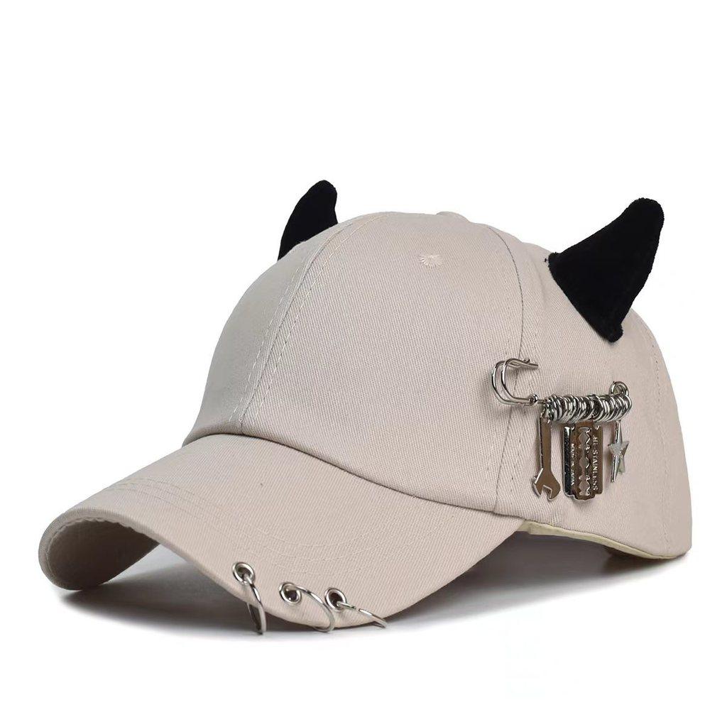 Streetwear Cool Cowhorn Baseball Cap With Metal Ring Embellishments For Urban Style