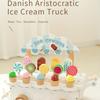 Wooden Pretend Play Ice Cream Truck, Dessert Shop Role Playing Toy Photography Props, Game Room Decorations,8 Ice Cream Stands and 4 Accessories,