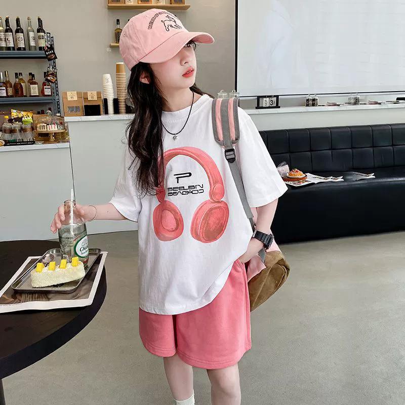 Summer Girls T-Shirts Sets New Kids Short Sleeve Tops+Shorts 2Pcs Children Clothes Outfits Teen Loose Casual Suits Sportsuit