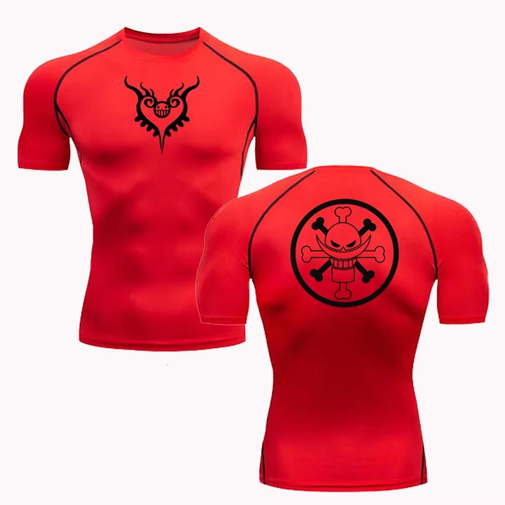 Herren Stretch Kompressionshemden, Fitness & Sport Lauf T-Shirts, Leichte Atmungsaktive Trainings-Kurzarmtops RL0538 L red