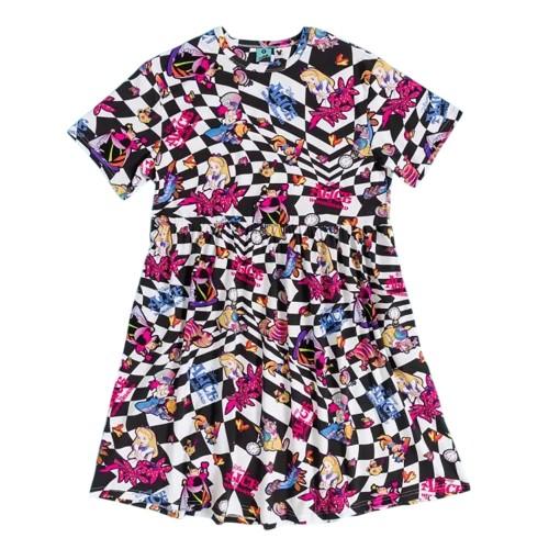 Alice In Wonderland Womens/Ladies Checked All-Over Print Smock Dress