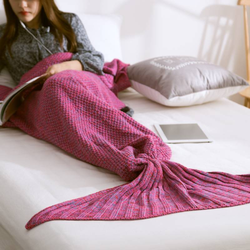 

Sofa Mermaid Tail Blanket Soft Warm Hand Crocheted Knitting Decoration Blankets Datura Purple,50*90cm/19.69*35.43in