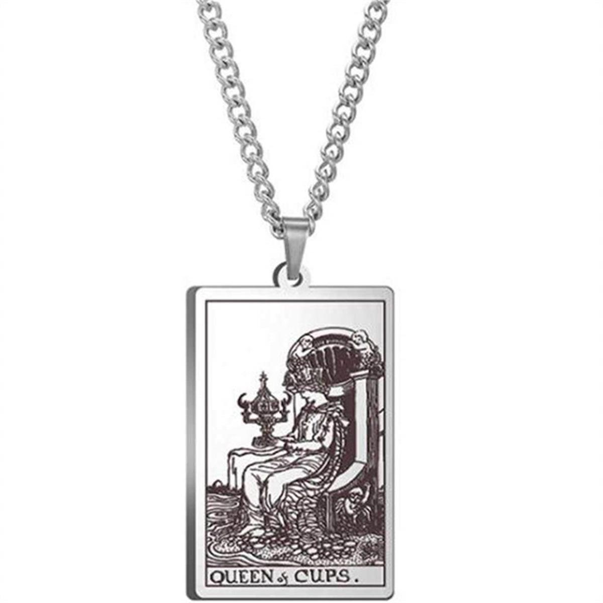 Ожерелье Таро из титановой стали, винтажный прямоугольный кулон, цепочка для свитера, хип-хоп ожерелье