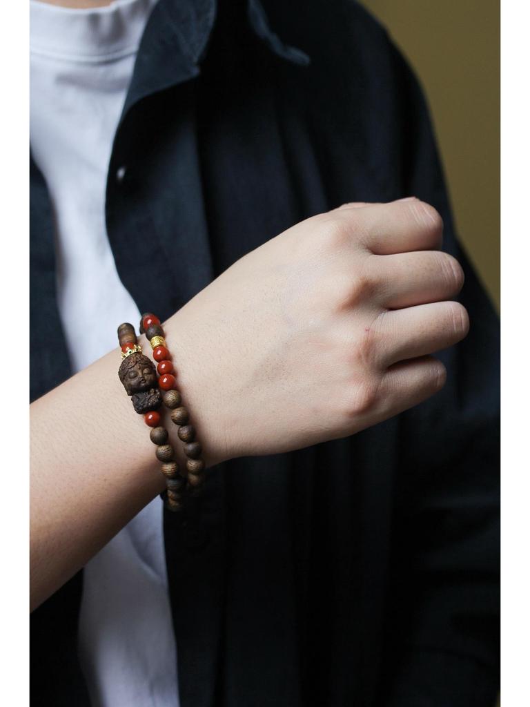 Phu Son Red Soil Agarwood Bracelet: Vietnamese Ethnic Style Rosary Hand String 0.8"