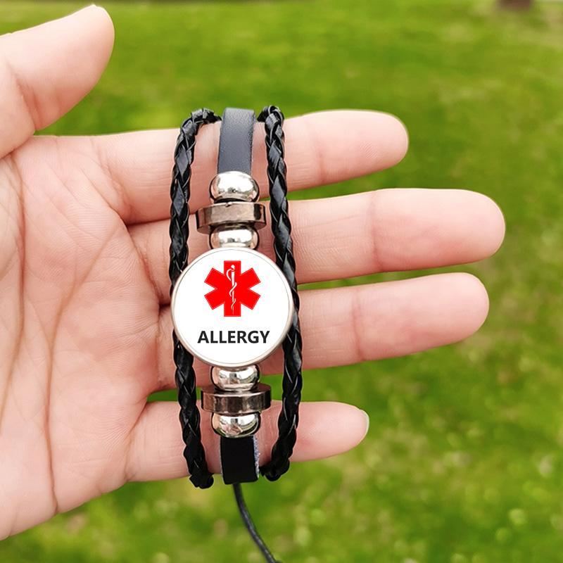 Medizinischer Alarm ID Typ 2 Diabetiker Armband für Männer Epilepsie ALERGIE COPD Glas Benutzerfoto Handgefertigte Lederarmbänder Geschenk