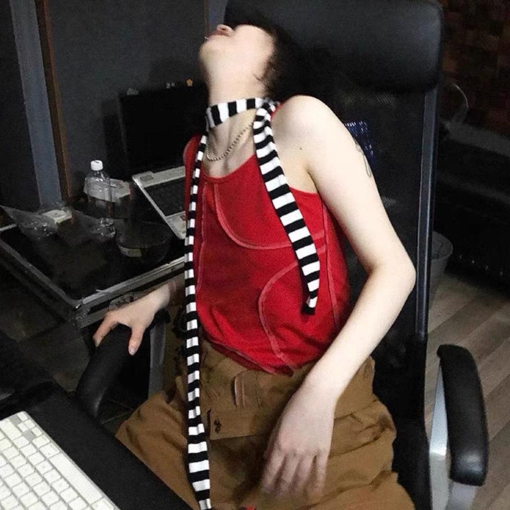 Women Harajuku Cotton Scarves Women's Striped Scarf Y2k Black Grey Stripe Long Scarves Decorative Neckerchief Casual Streetwear