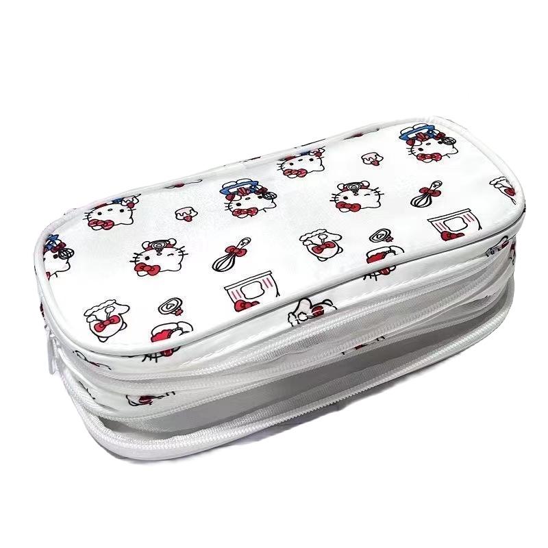 Japanese Cute KT Cat Multi-layer Double-flip Pencil Case - Large Capacity, Stylish Stationery for Students