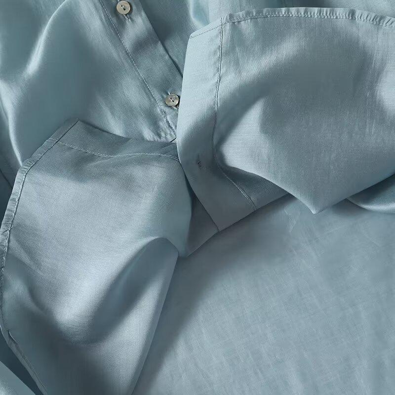 Women's Spring 2025 Flowy Long-Sleeve Lapel Shirt - Versatile Fashion for a Chic Commute