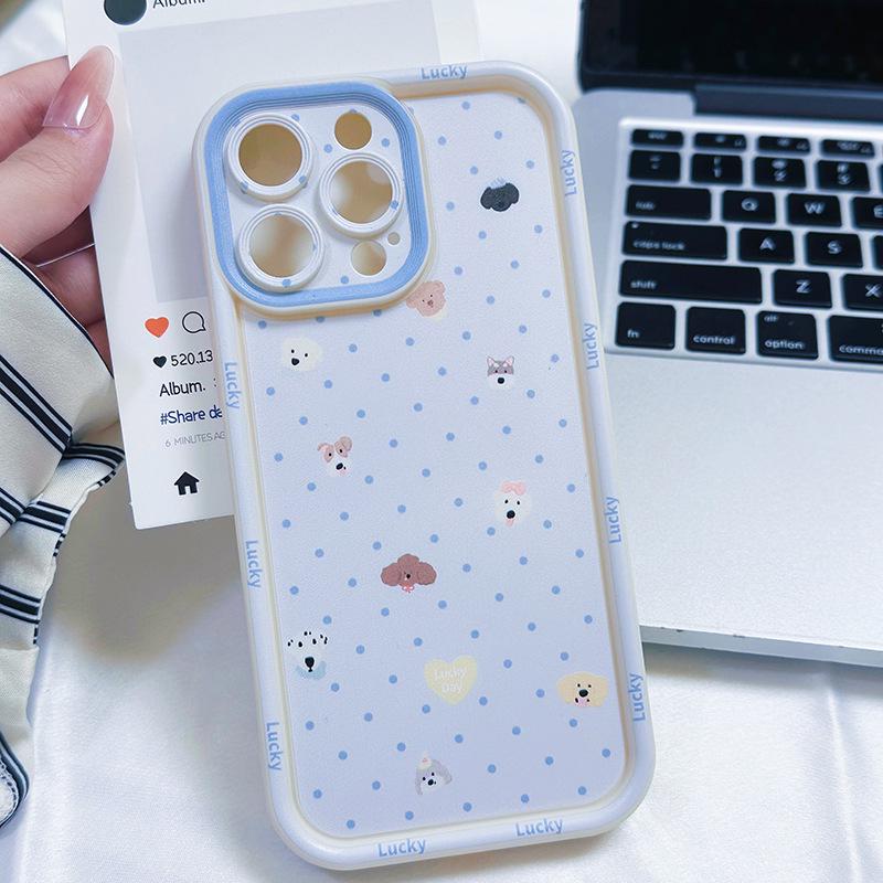 

Blue Polka Dot Summer Puppy Case for Apple iPhone 14 Plus/16PM/17 Pro Max iPhone 14 Pro
