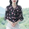 Women's Spring and Summer Seven-minute Sleeve Floral Shirt Ladies Elegant Chiffon Shirt