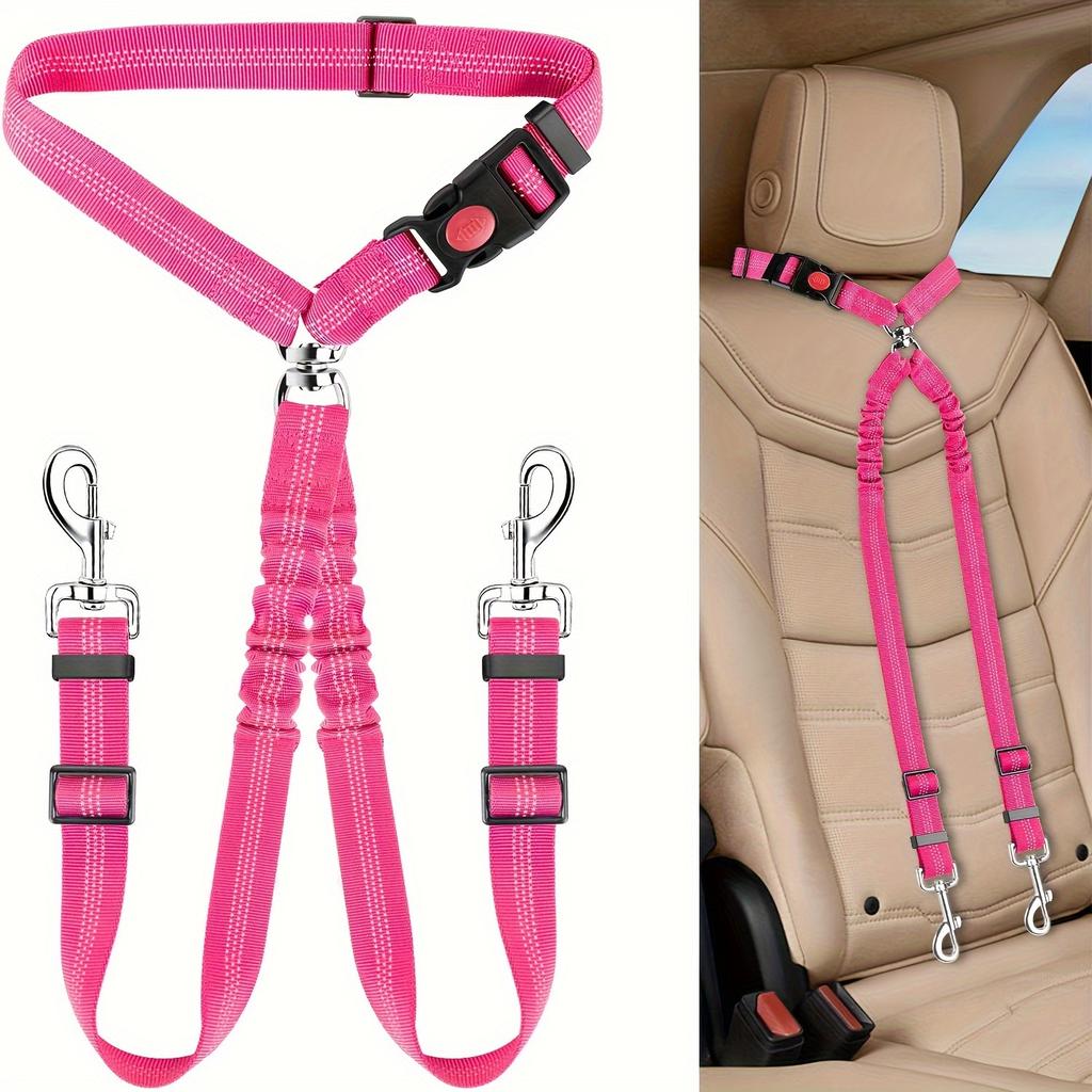[Cinturón de Seguridad Seguro para Perros] Cinturón de Seguridad Doble para Coche para Perros con Hebilla Ajustable | Bungee Elástico de Nailon Reflectante Reposacabezas Sujeción - Seguro