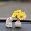 Cute Mini Bunny And Daisy Flower Vases Car Dashboard Decorations Fun Dashboard Ornament Kawaii Car Interior Accessories Rearview