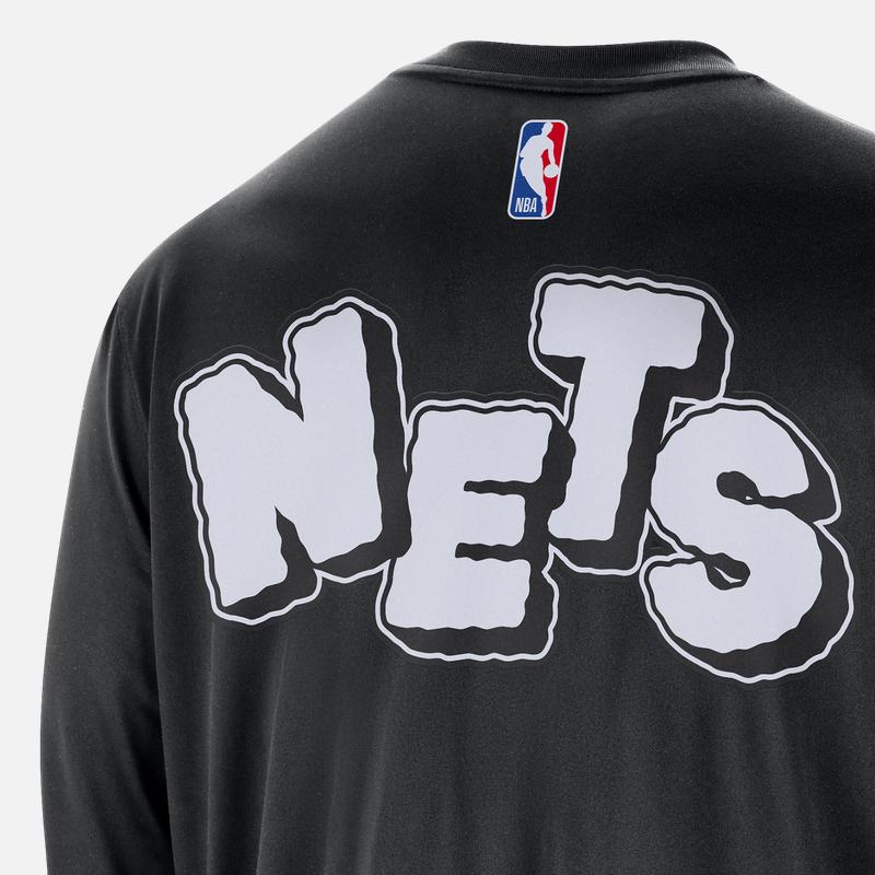 Nike Brooklyn Nets American Vintage Logo Print Crew Neck Pullover Casual Quick-Dry Knit Long Sleeve T-Shirt Men Tops Black FB3581-010