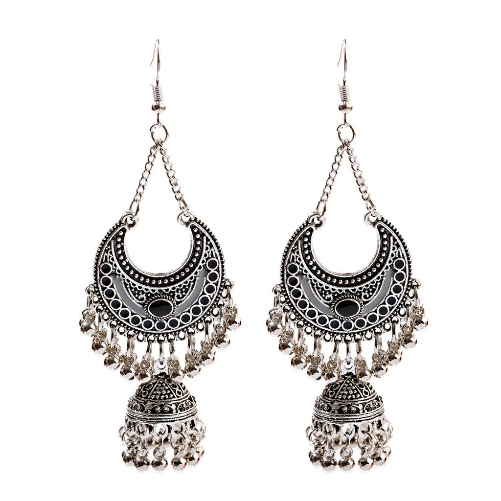 Ethnic Copper Color Indian Jhumka Gypsy Zircon Boho Geometric Lantern Tassel Oxidized Earrings Women's Afghan Hanging Earrings