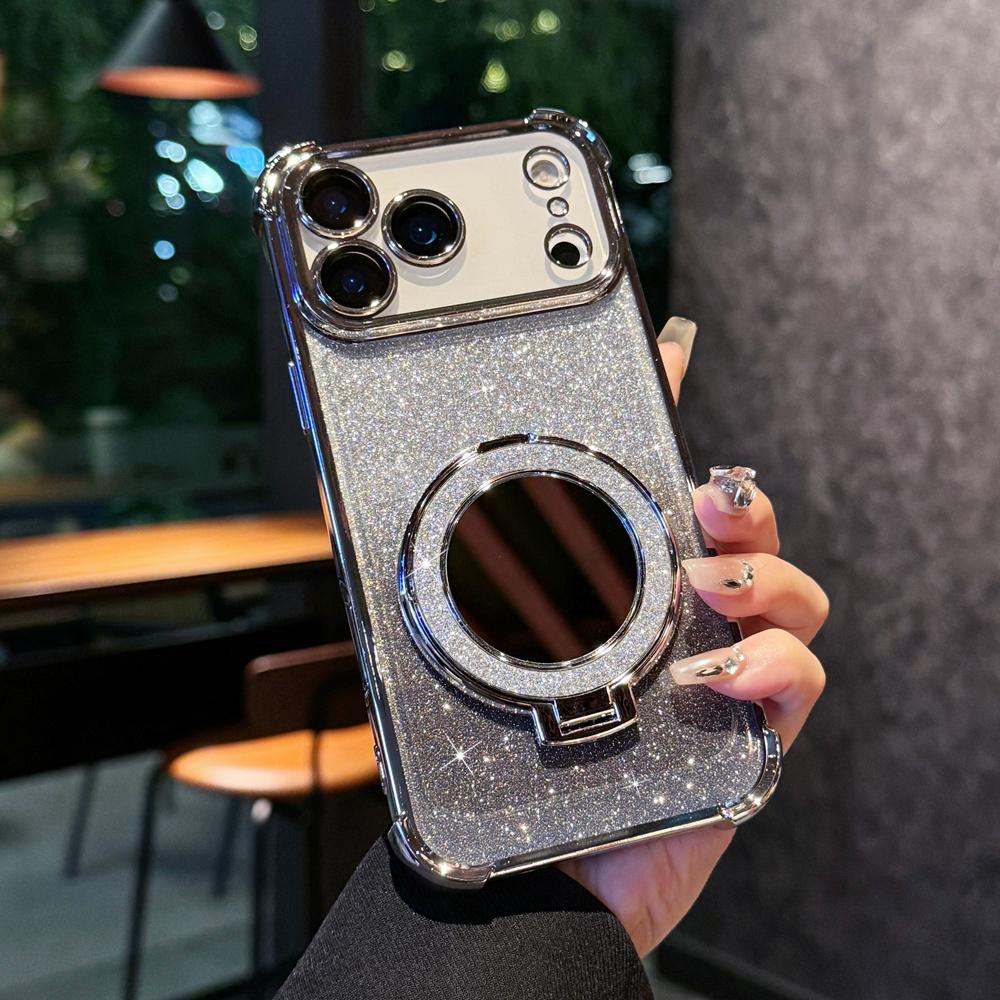 KEYSION Gradient Glitter Magnetic Phone Case for MagSafe for iPhone 17 Pro Max 17 Air Makeup Mirror Ring Stand Shockproof Cover