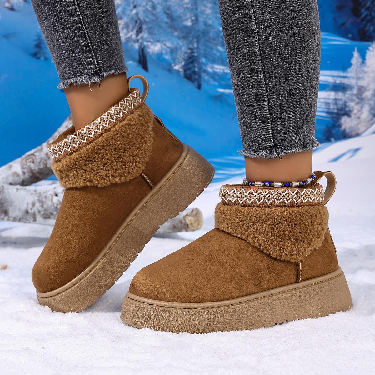 

Fashion Women s Winter Warm Short Plush Snow Boots 2025 Winter Mix Color Thick Bottom Furry Ankle Boots Fashion Embroidery Cotton Shoes 42 верблюд