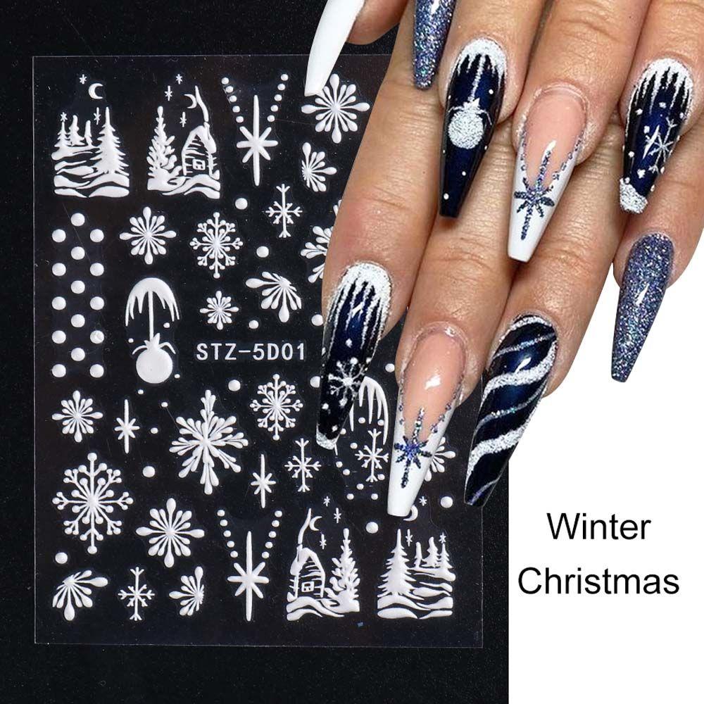 Snow Snowflakes Christmas 5D Nail Decals Nail Art Stickers Manicure Design DIY Nail Art Decoration