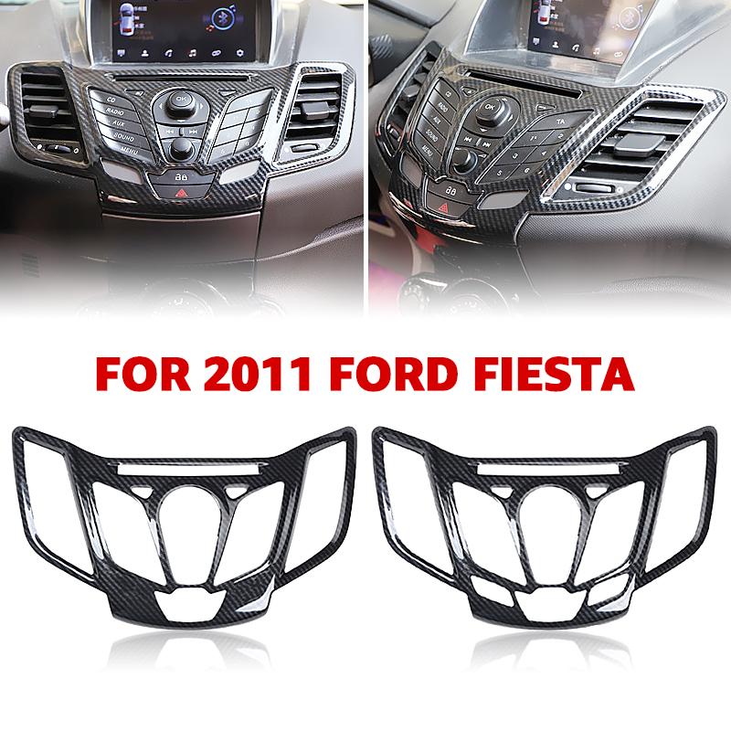 Car Accessories ABS Plastic Carbon Car Console Center Control Decor CD Player Panel Frame Cover Trim For Ford Fiesta 2008-2014