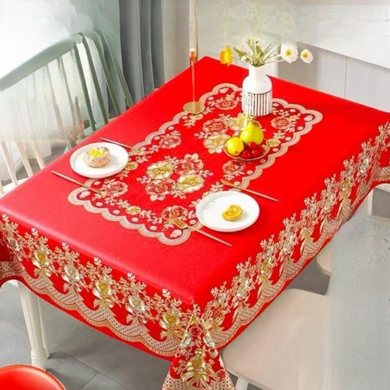 Hochwertige Verdickte Bronzefarbene Tischdecke Wasserdichte Ölbeständige Tischdecke Neujahr Chinesisch Rot Tischdecke Rechteckig