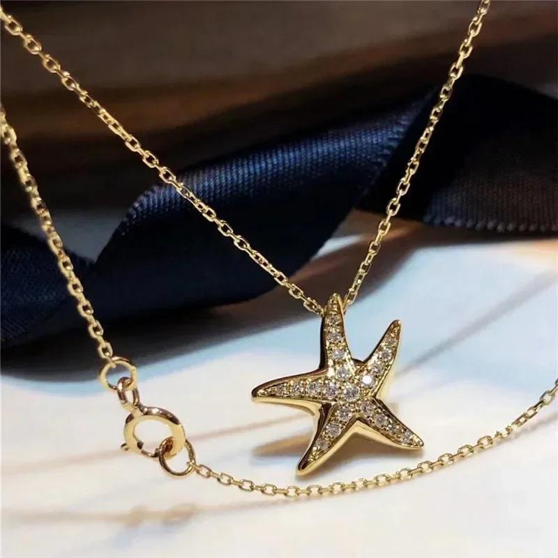 Gift Creative Style Star Shape Pendant Necklace For Women Lovely Neck Jewelry With Brilliant Cubic Zirconia Daily Collocation