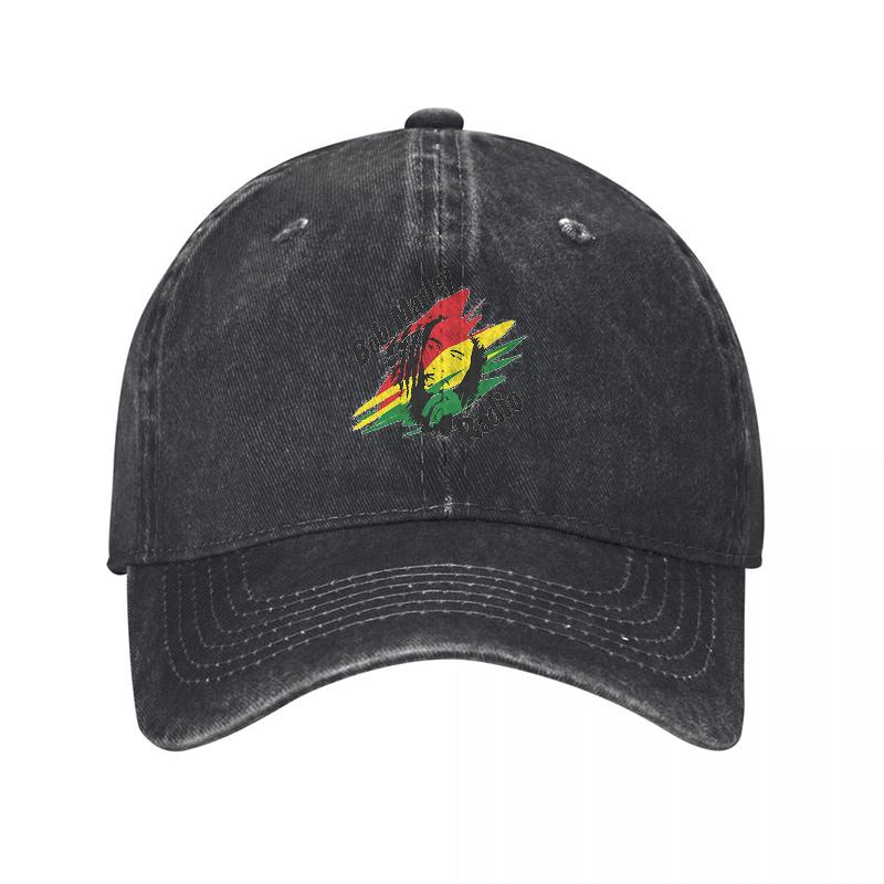 Bawełniana czapka z daszkiem Rasta Lion Haftowana, Płukana, Klasyczna Czarna, Regulowany Rozmiar, Styl Vintage, Czapka Streetwear z Kolorowym Wzorem