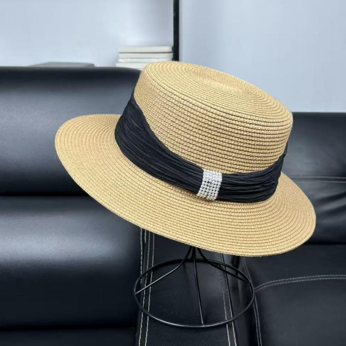 

2026 Celebrity Style French Light Luxury Flat Top Sunscreen Straw Hat Children Summer Shopping Sun Hat Beach Top Hat M（55-58cm）