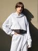 Mehrlagiger Crop Hoodie - Schnee Melange Grau