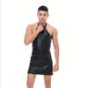 Sexy Patent Leather Butcher Apron Style Halter Sexy Lingerie for Men Open Crotch Novelty Light Club Costumes Male Lingerie