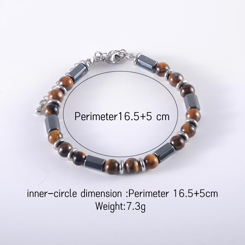 Stainless Steel Chain Tiger-eye Stone Bead Bracelet, Black Magnet Stone Natural Stone Bracelet, Men's Accessory