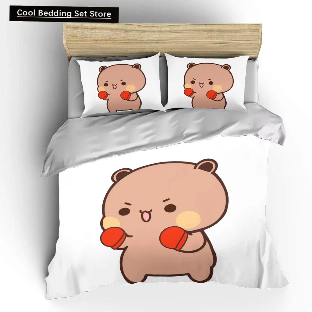 Set Letto 3D Bubu Dudu Cartone Animato Orsetto Carino Kawaii Regalo di Natale King Twin Double Bambino Set Copripiumino in Microfibra o Poliestere