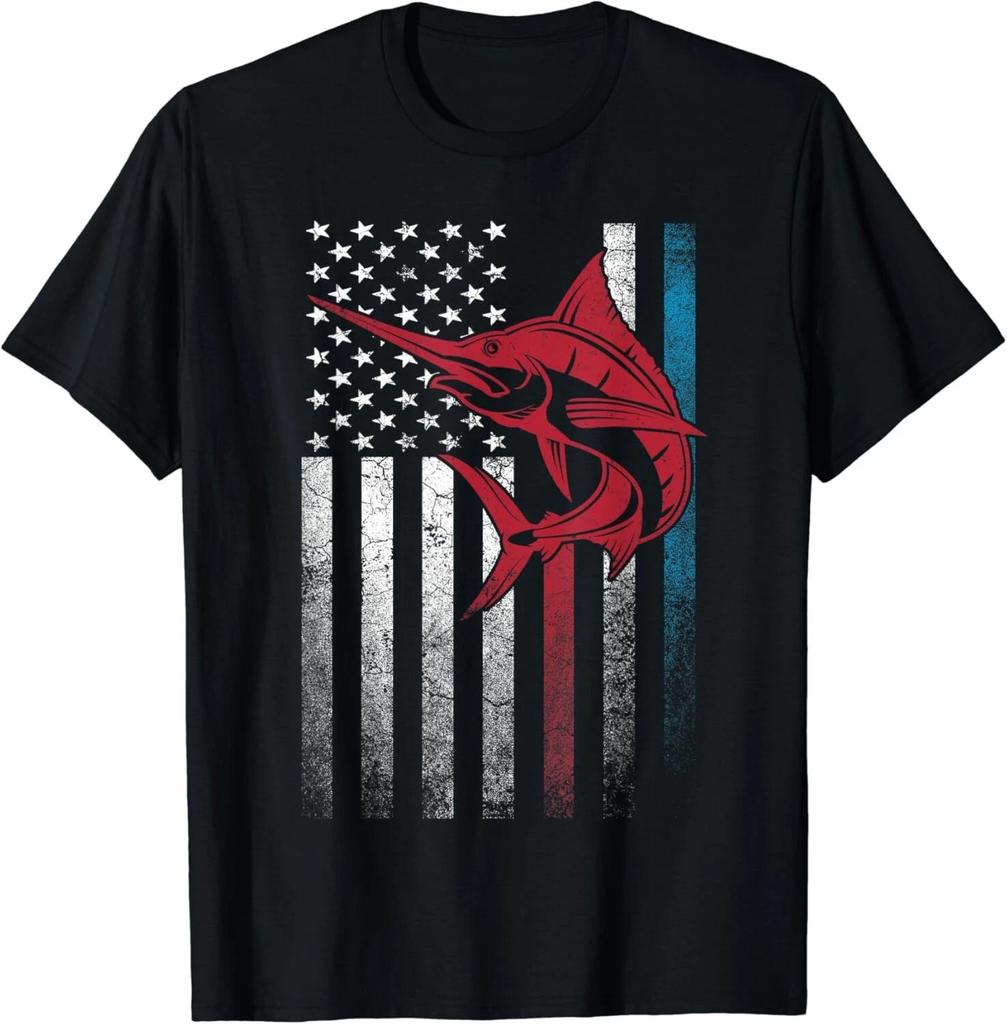 Fishing Marlin Swordfish Fish 4th of July American Flag USA Gift Unisex T-Shirt