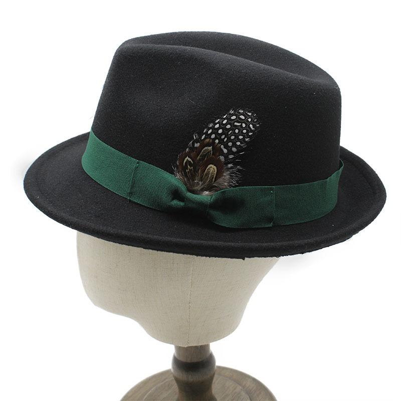 Herren Dicker Woll-Fedora-Hut mit Federbesatz Europäischer Stil