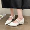 2026 New Simple French Temperament Pointed Toe Shallow Mouth Single Shoes Women's One-word Buckle Strap Low-heeled Shoes