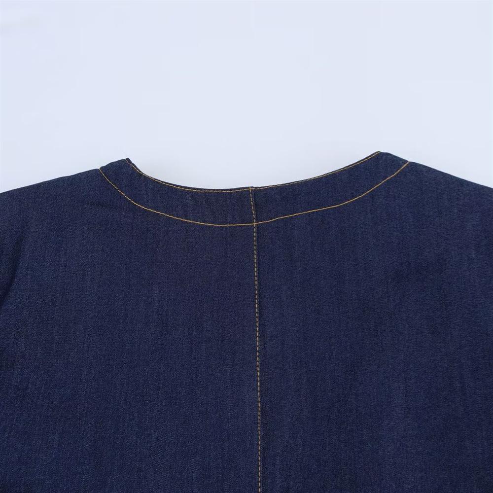 2025 Spring Women's Slim-Fit Color-Block Denim Jacket and Wide-Leg Pants Set
