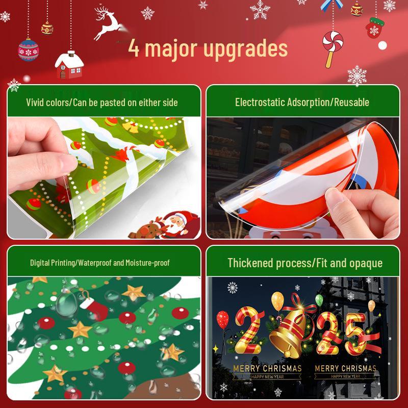 Christmas Static Cling Glass Stickers: Festive Room Decorations and Scene Arrangements.