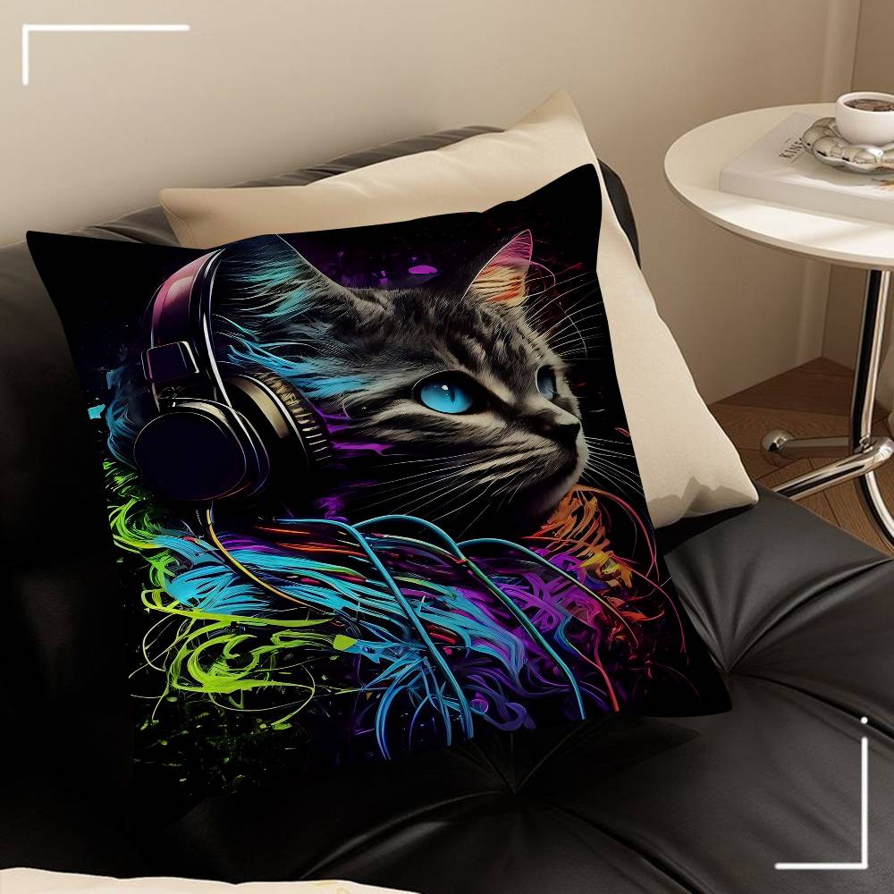 Animal Monkey Cat Dog Headphone Dj Music Pillowcase Toon Gift Cushion Cover Bedroom Home Sofa Chair Seat Decor Pillow Case