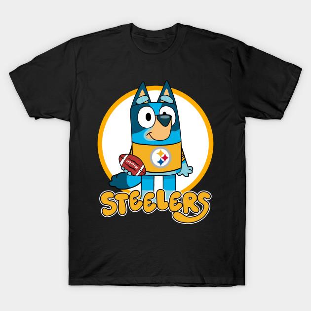 

Men Black Print T-shirt Bluey Steeler Football No-Cut Transfer Paper Print Cotton Tshirt 3XL